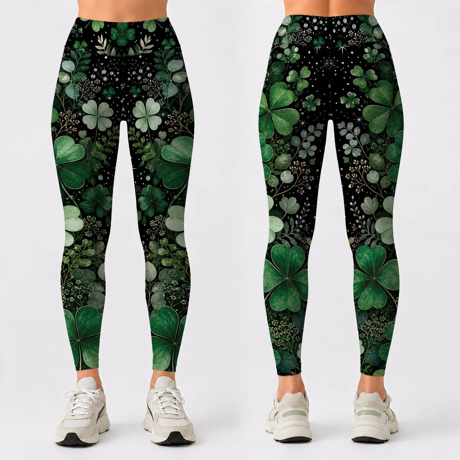 Emerald Four Leaf Clover Night Garden For St Patricks Day Festivals And Party Wear Leggings - 1