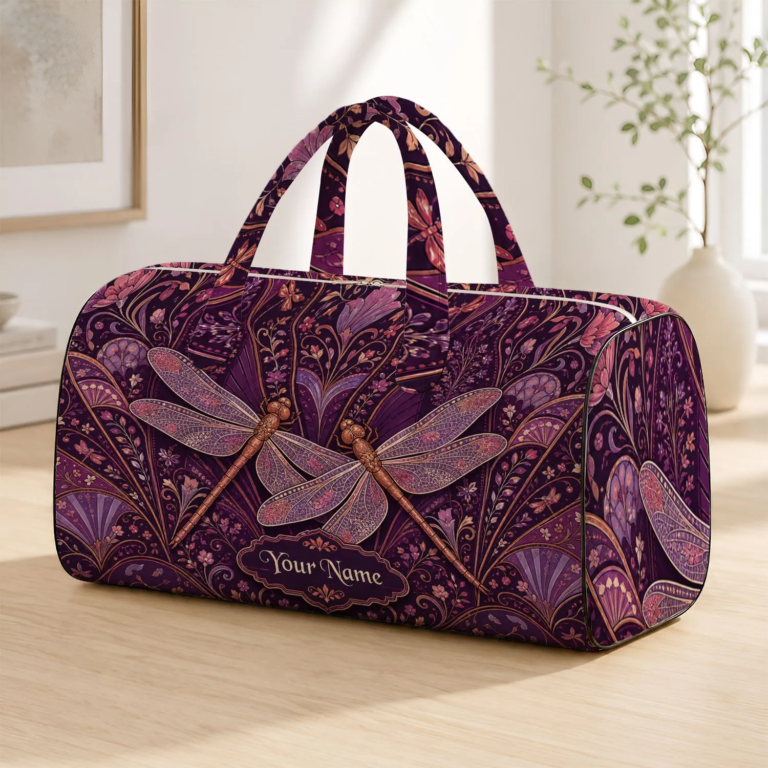 Art Nouveau Dragonflies In Plum Purple Mauve For Vintage Travel And Daily Style Lovers Quilted Weekend Bag - 1