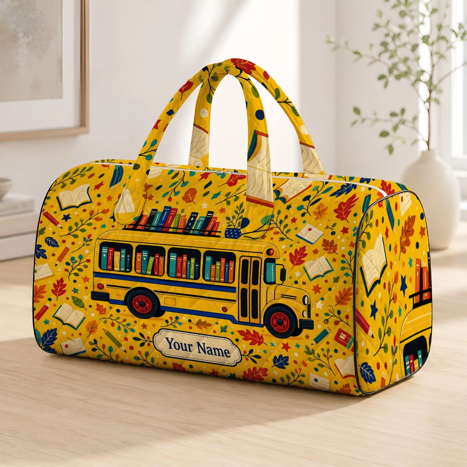 Yellow School Bus Bookmobile With Books For Reading Teachers And Library Lovers Gift Quilted Weekend Bag - 1