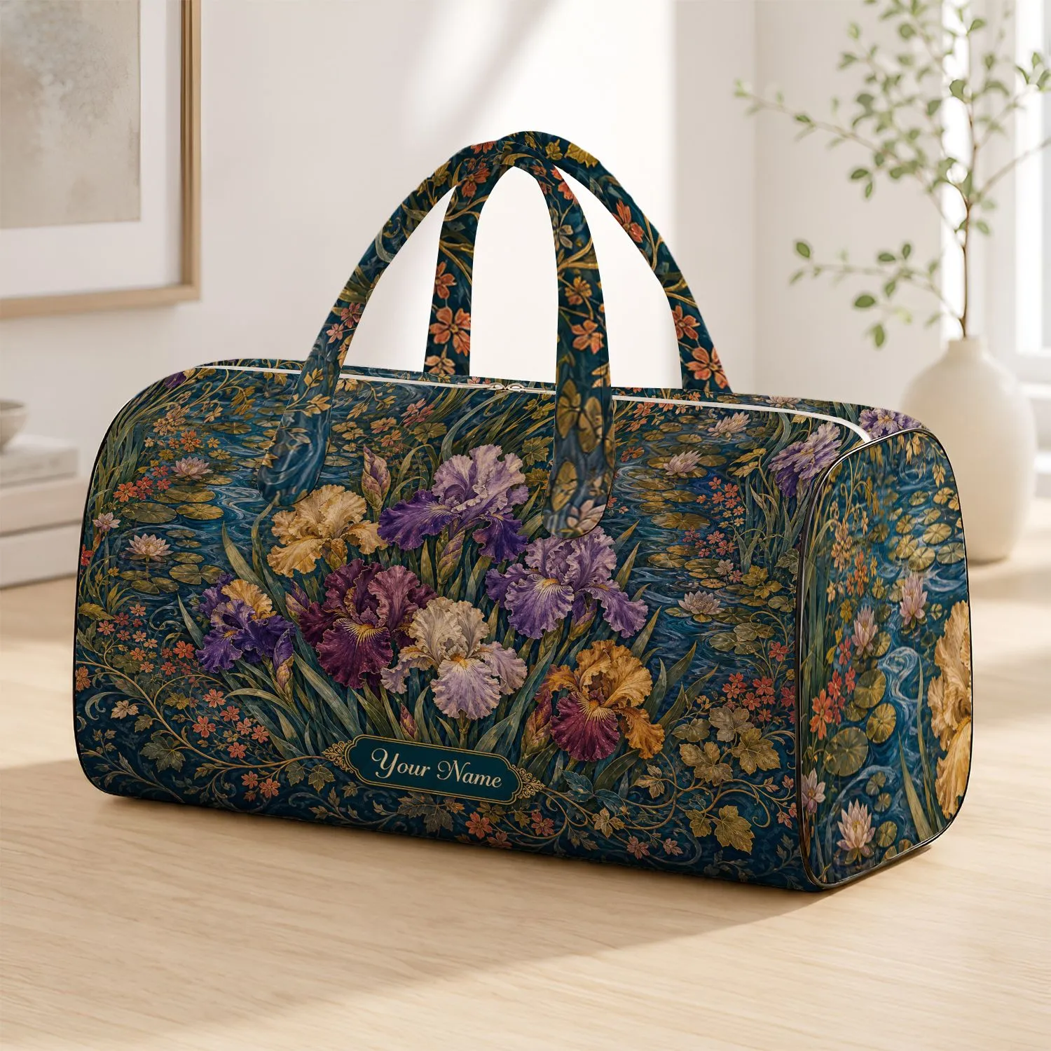 Impressionist Iris Pond Botanical Garden Travel Accent For Elegant Floral Style Lovers Quilted Weekend Bag - 1