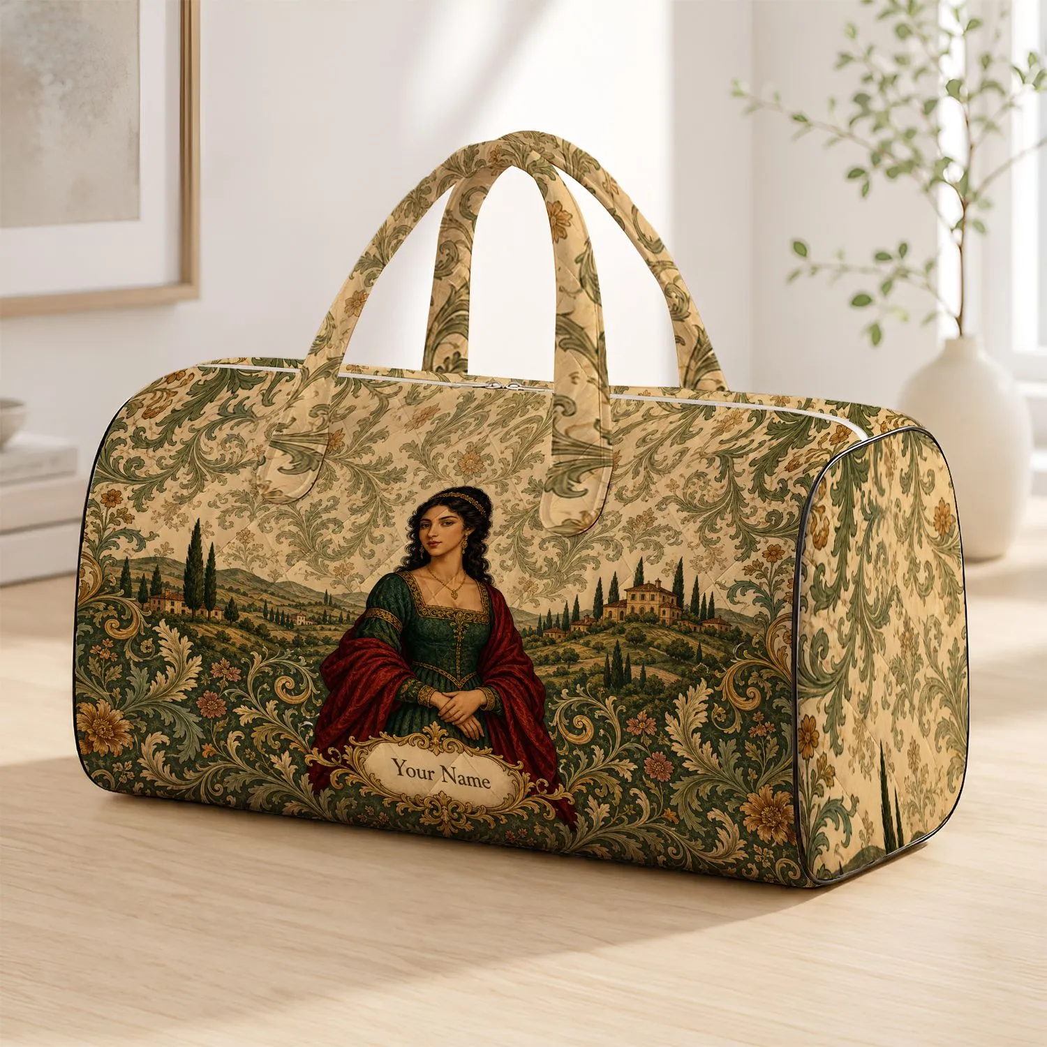Renaissance Noblewoman Portrait With Tuscan Damask For Museum Lovers And Art Travelers Quilted Weekend Bag - 1