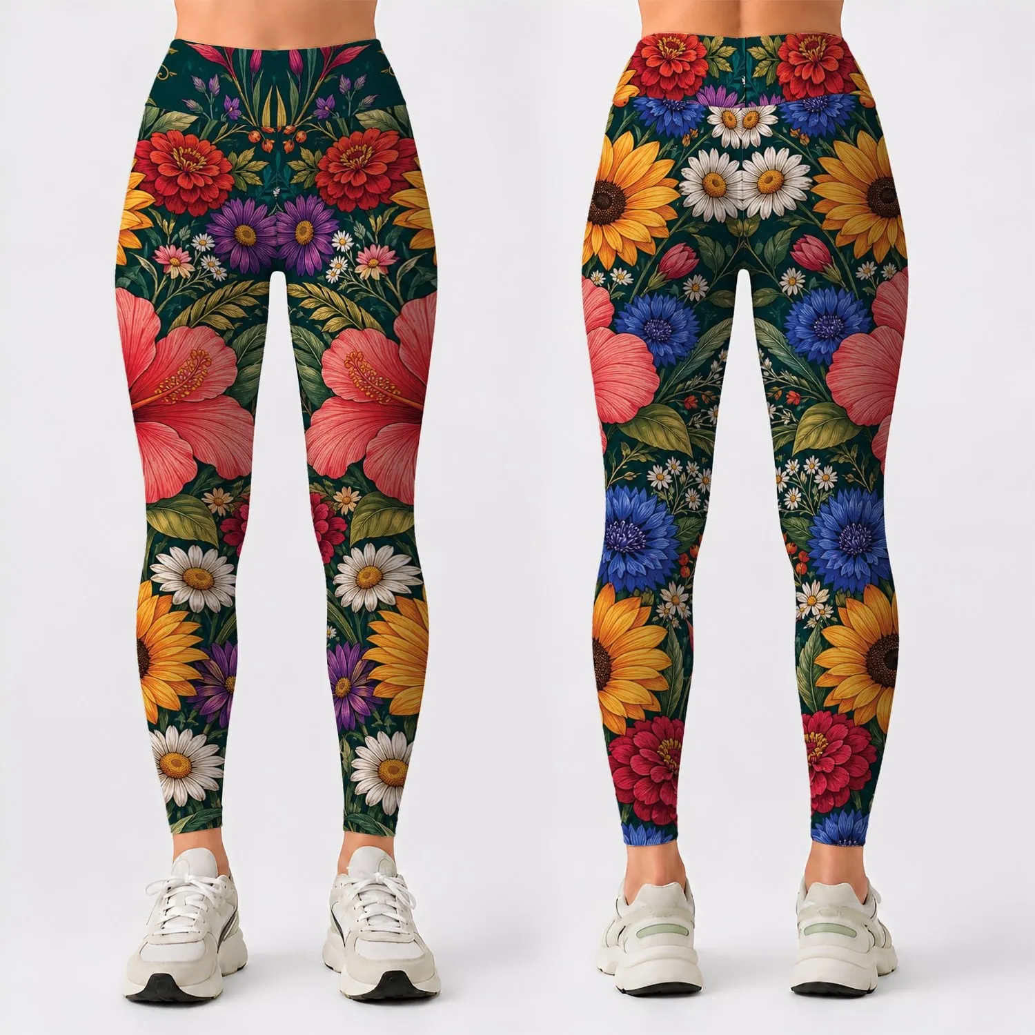 Emerald Tropical Floral Cascade For Yoga Studio, Resort Days, And Garden Lovers Everywhere Leggings - 1