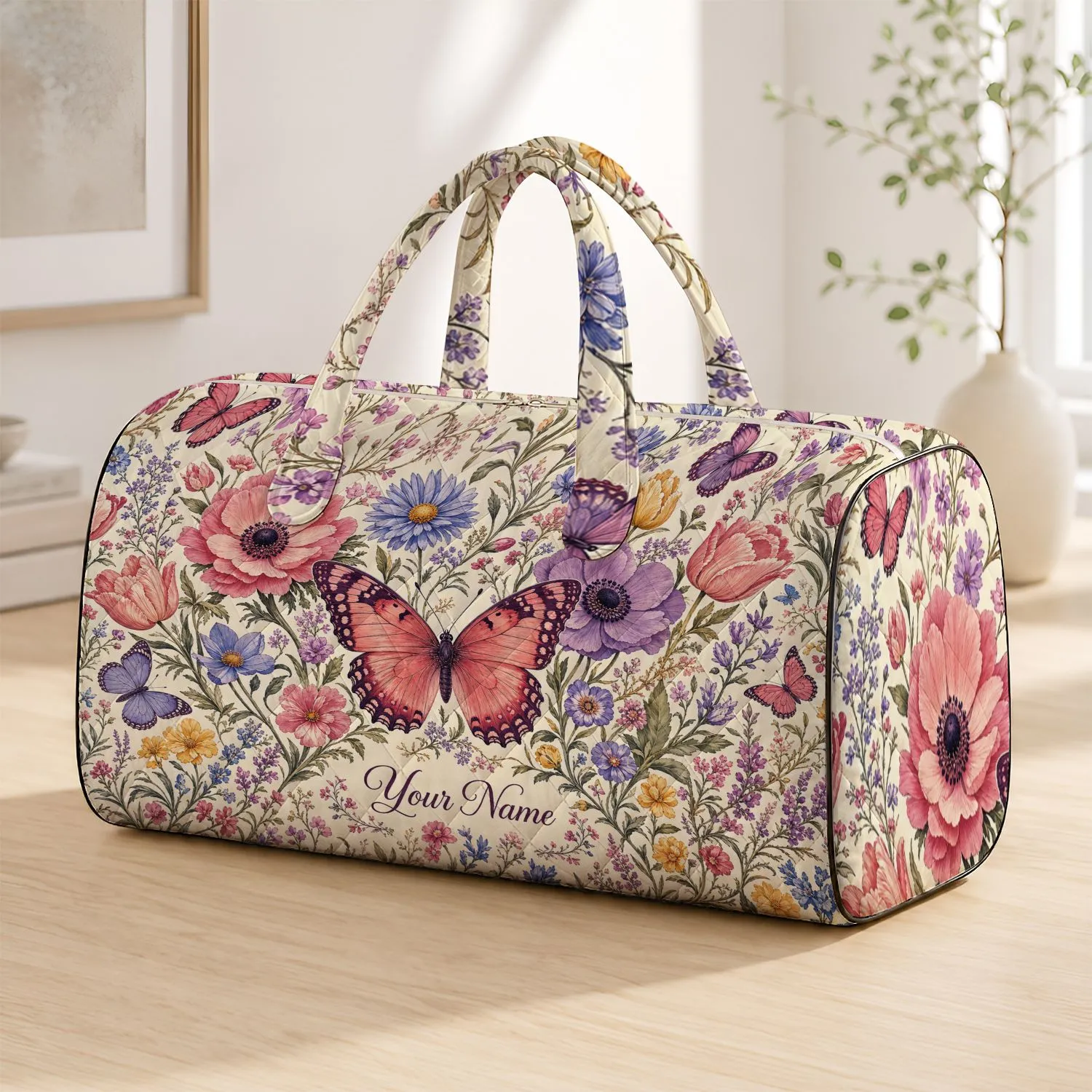 Romantic Wildflower And Butterfly Meadow Travel Essential For Garden Lovers And Getaways Quilted Weekend Bag - 1