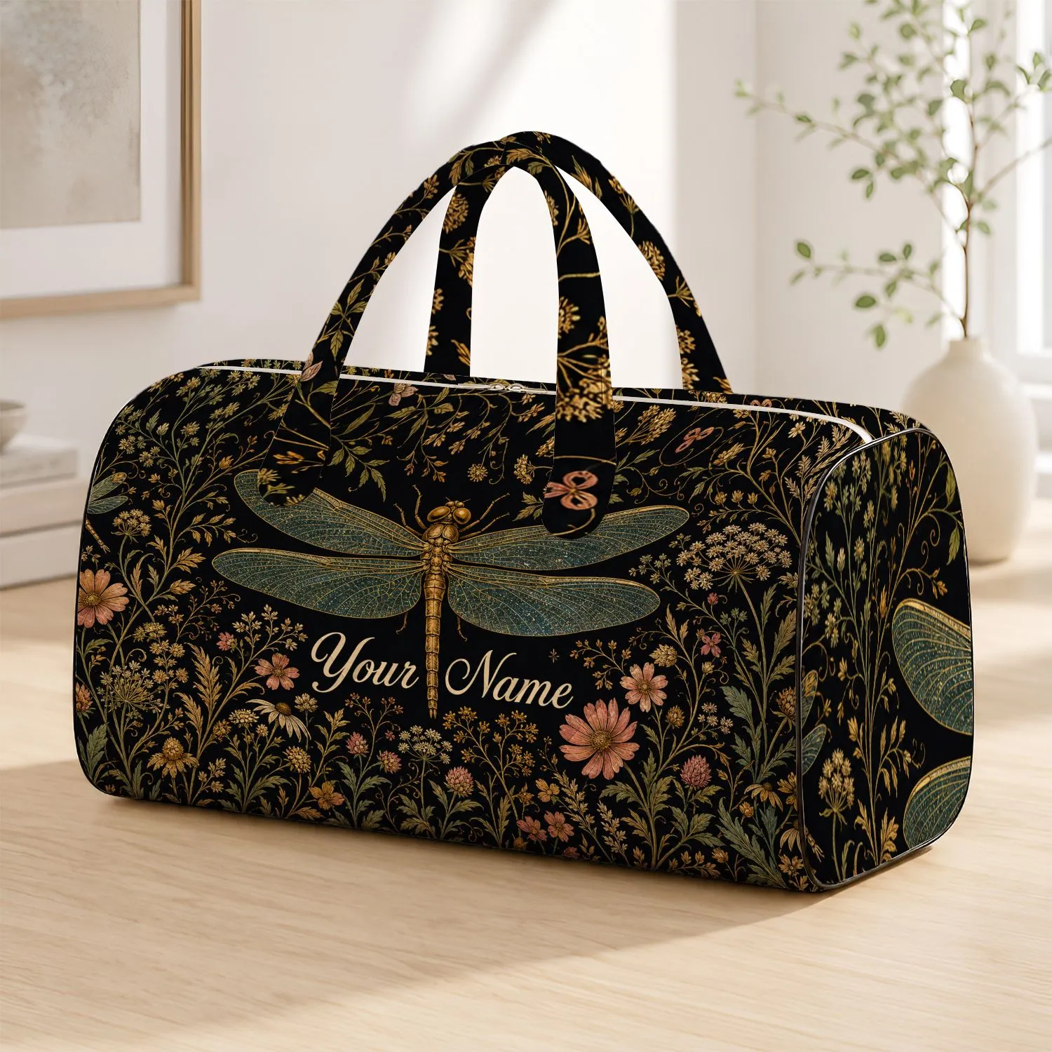 Vintage Dragonfly And Wildflowers For Weekend Getaways And Nature Loving Women Travelers Quilted Weekend Bag - 1