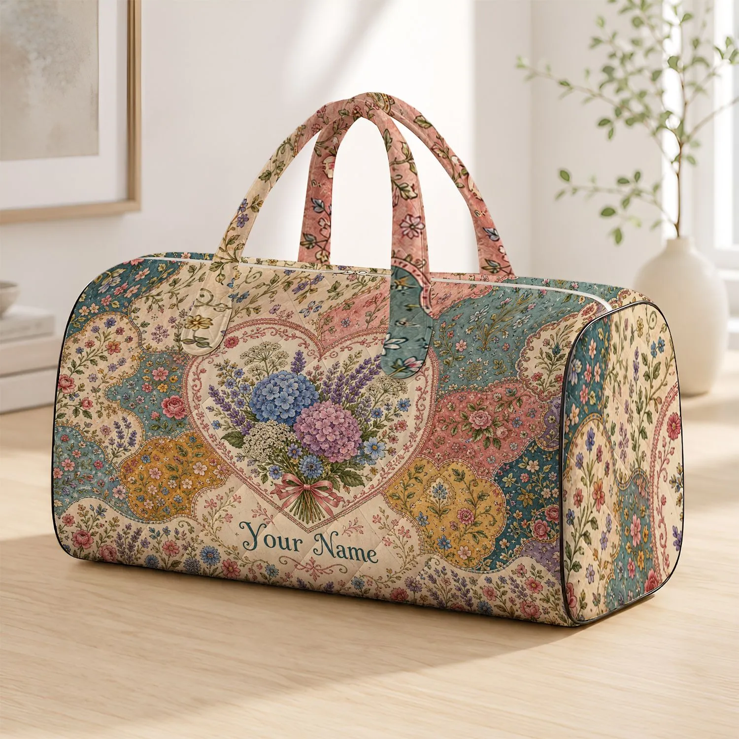 Heart Bouquet Floral Garden Travel Essential for Romantic Getaways and Gift Giving Quilted Weekend Bag - 1