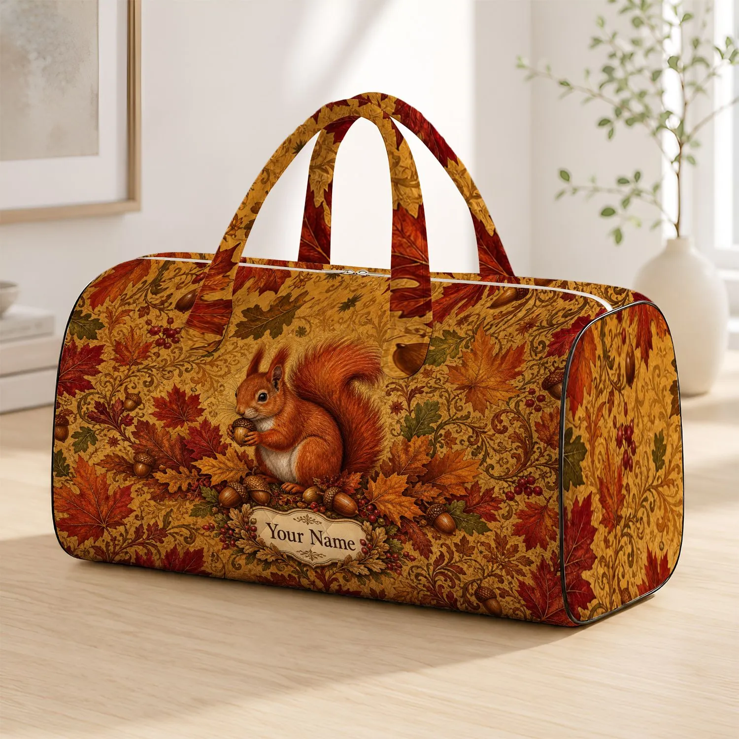 Red Squirrel With Acorns In Autumn Woodland Harvest Style For Nature Loving Women Quilted Weekend Bag - 1