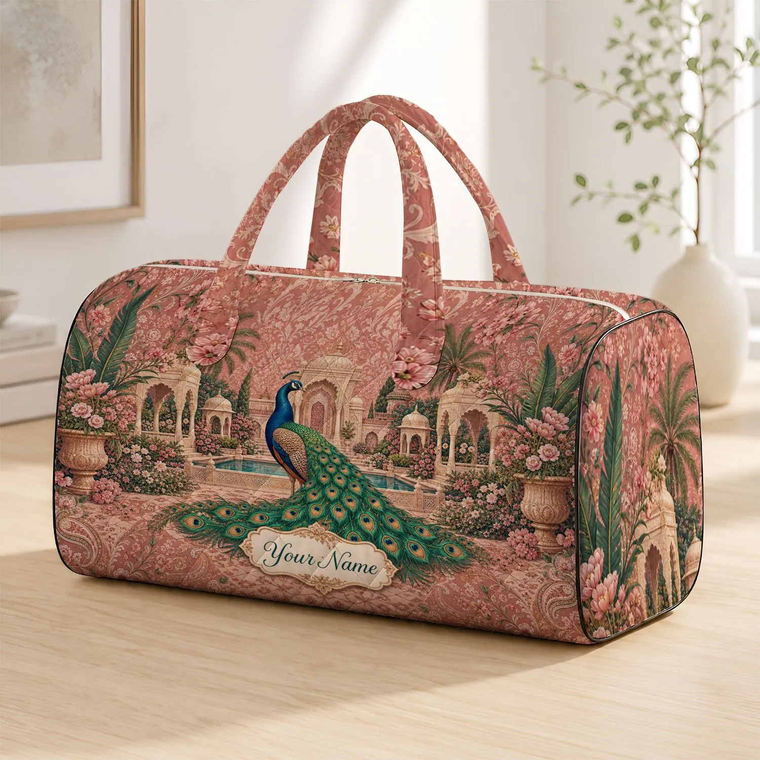 Regal Peacock Palace Garden Damask Travel Resort Style For Elegant Getaways And Trips Quilted Weekend Bag - 1