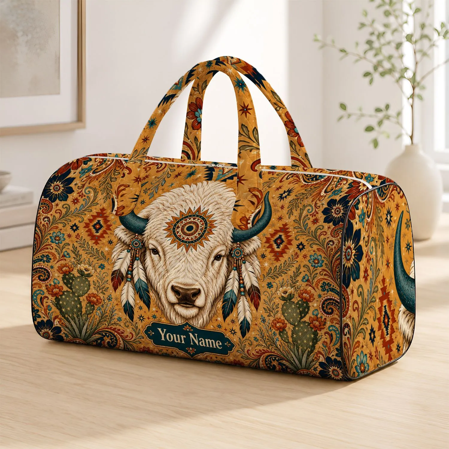 White Bison Southwestern Prairie Heritage For Road Trips Camping Gym Getaways Travelers Quilted Weekend Bag - 1