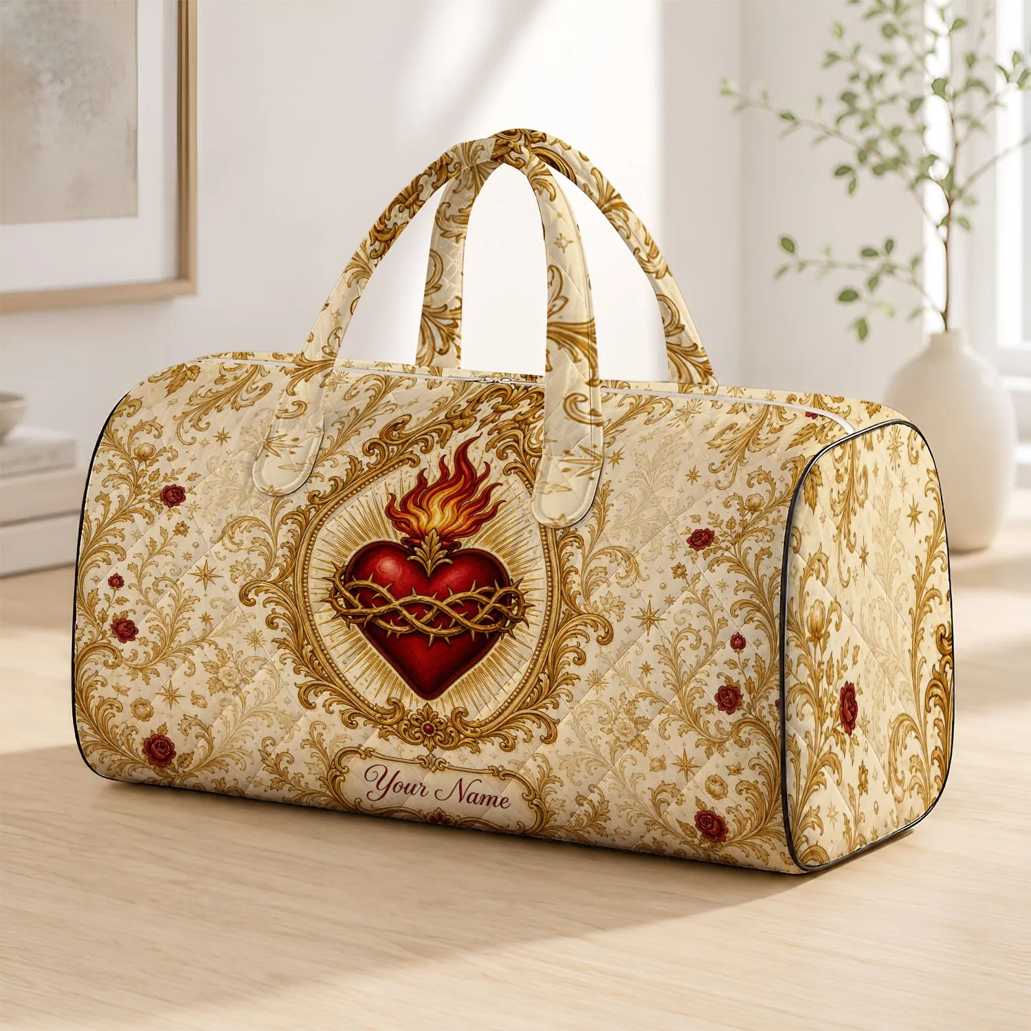 Sacred Heart Devotional Emblem For Church Travel, Prayer Retreats, And Faith Gifts Quilted Weekend Bag - 1