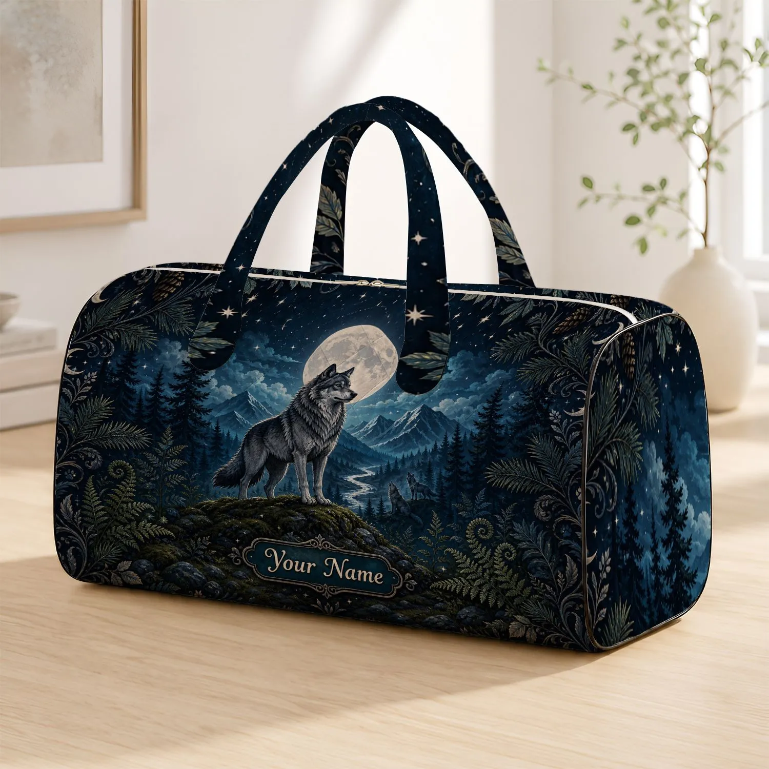 Moonlit Wolf Pack Forest Scene For Gothic Holiday Travel And Night Sky Wildlife Lovers Quilted Weekend Bag - 1