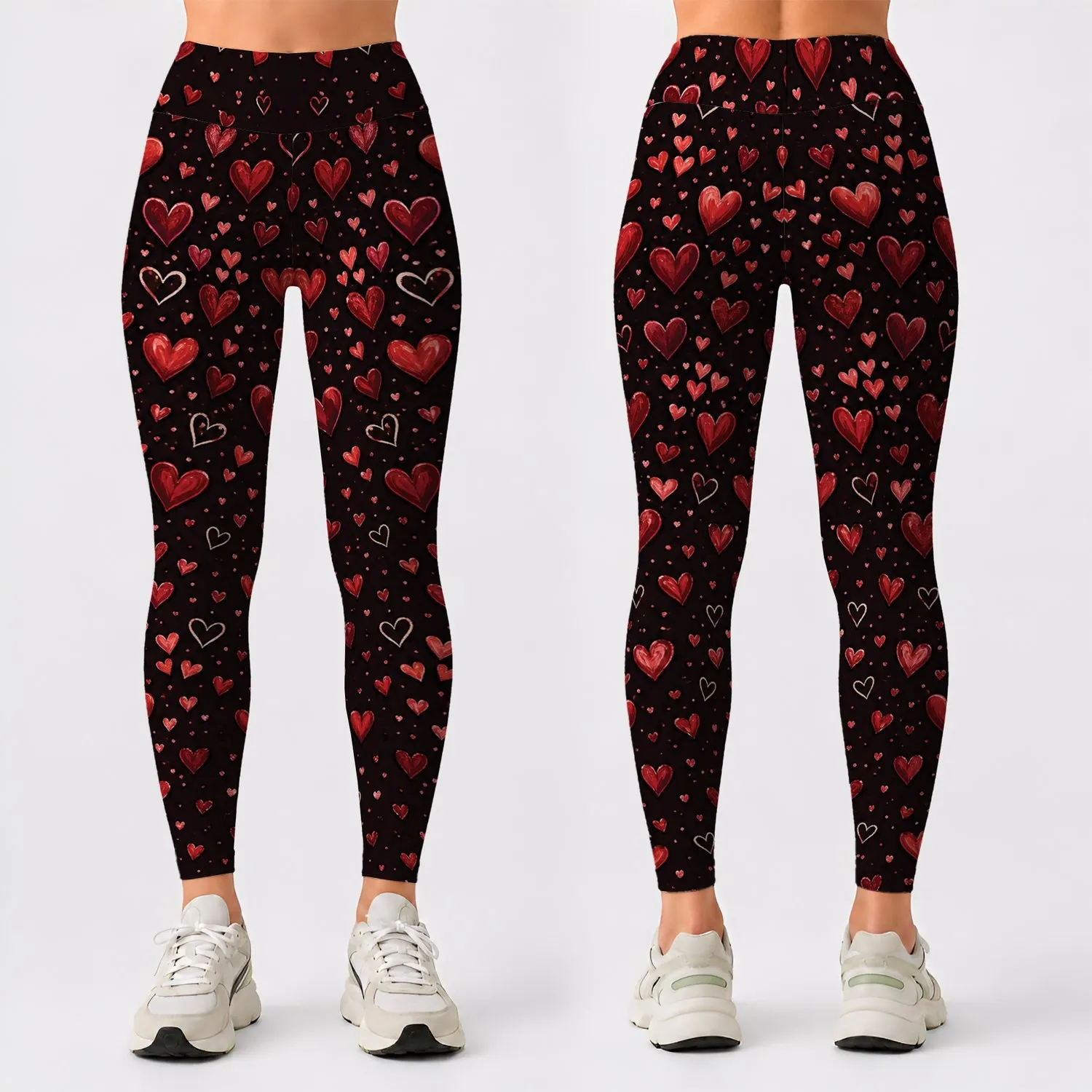 Romantic Red Heart Cascade for Valentine Date Nights and European Resort Getaways Leggings - 1