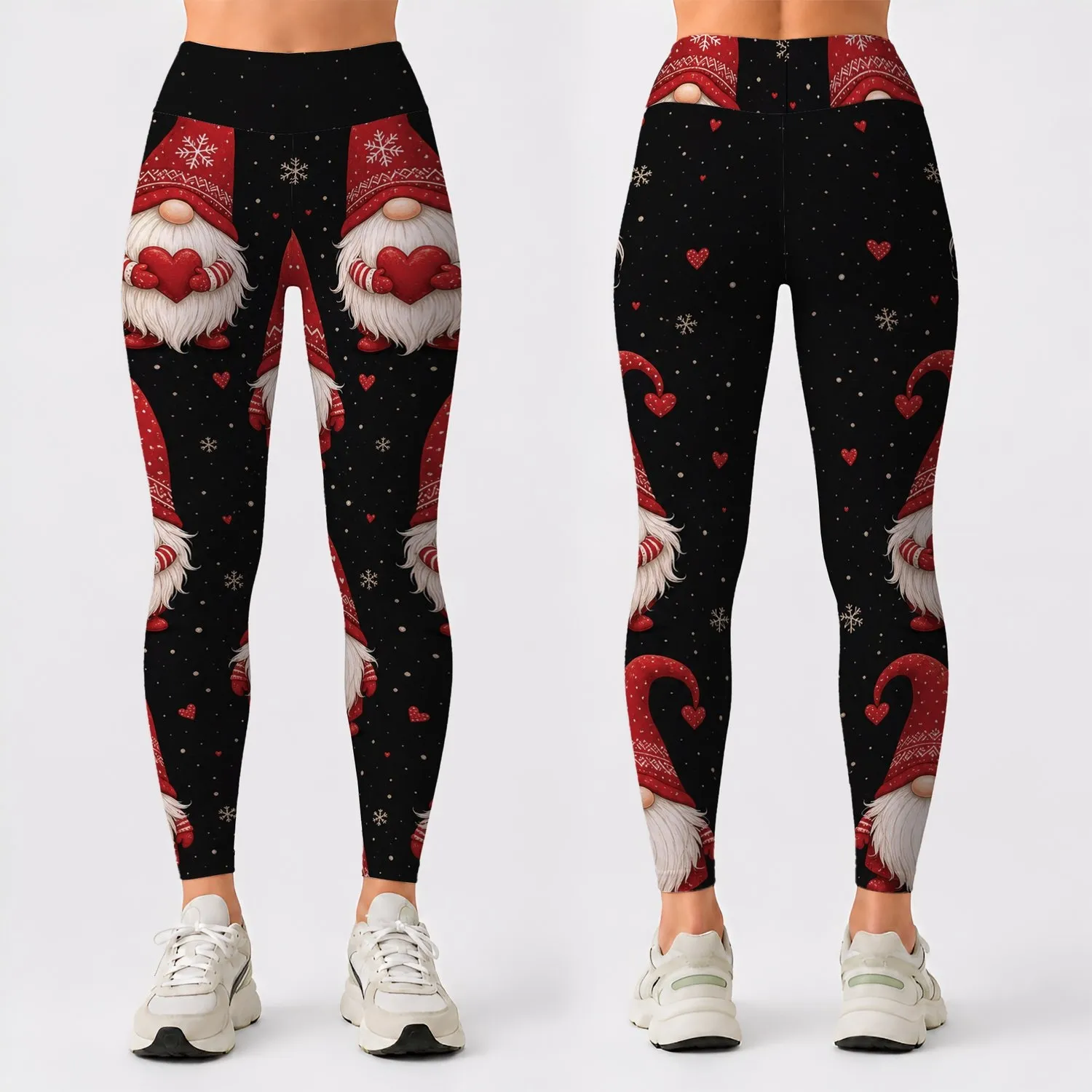 Scandinavian Christmas Gnomes With Red Hearts For Holiday Parties And Winter Outfits Leggings - 1