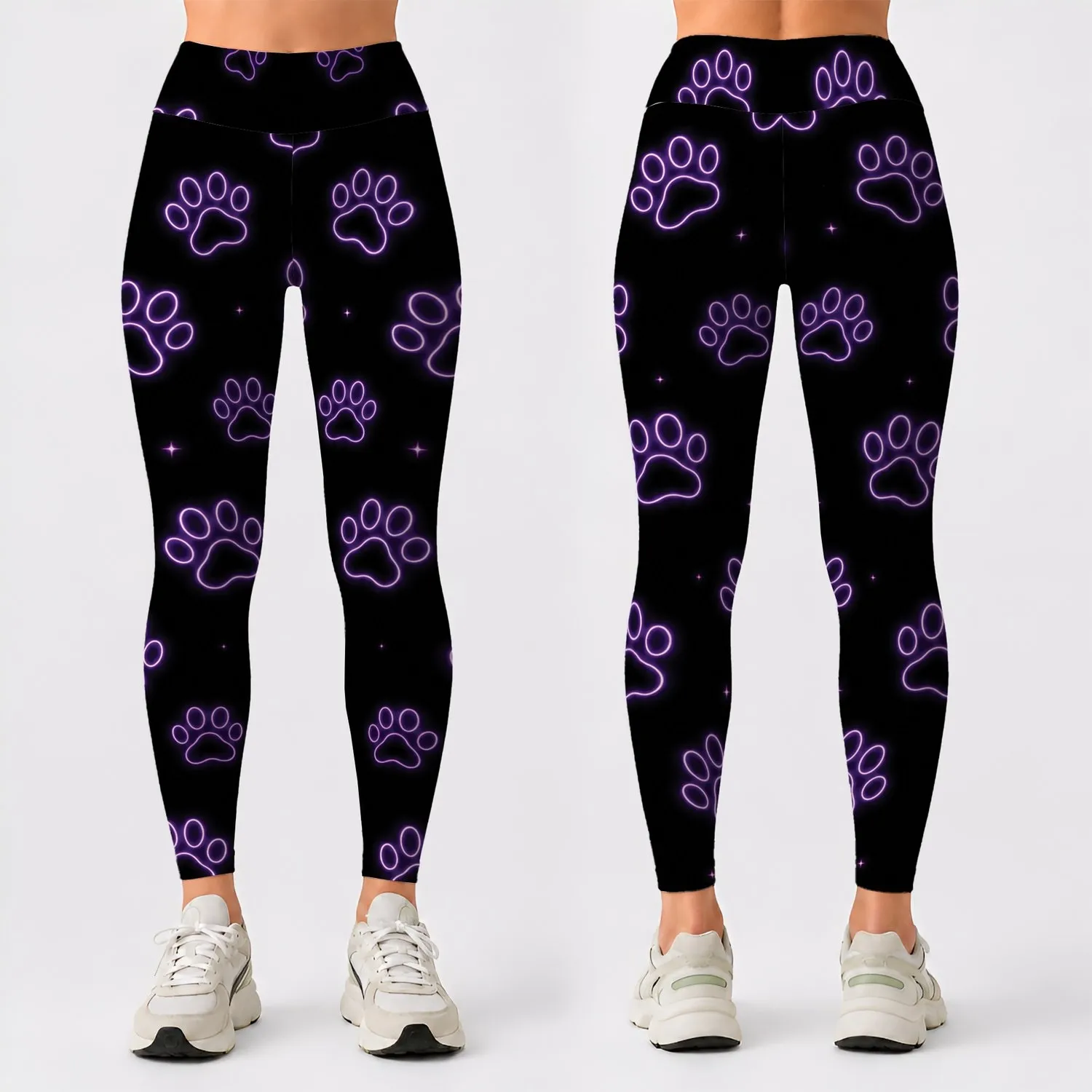 Neon Purple Dog Paw Motifs for Casual Gym, Yoga, and Everyday Style for Active Women Leggings - 1