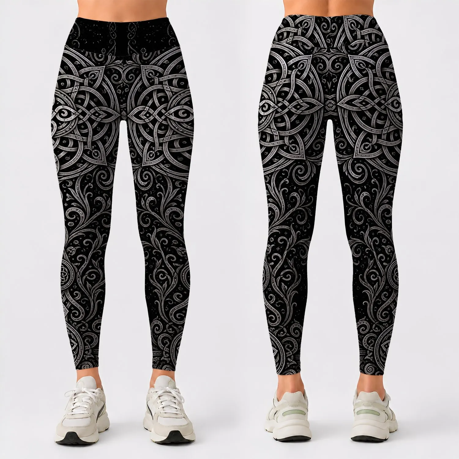 Silver Celtic Knot Medallion For Gothic Yoga, Festival And Everyday Wear Leggings - 1