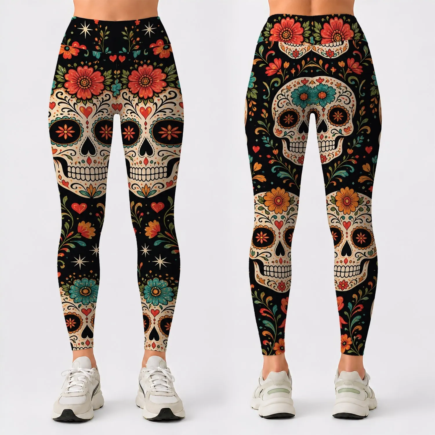 Sugar Skull Day Of The Dead Halloween Spooky Boho Festival Costume Wear For Women Leggings - 1