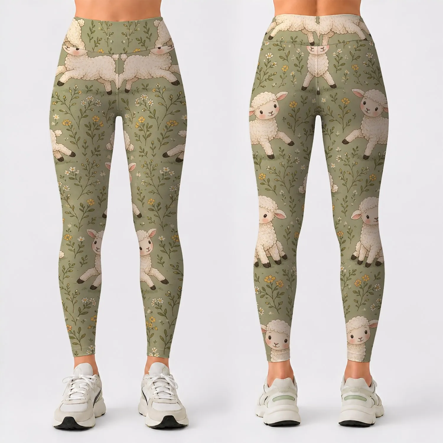 Cute Cottagecore Lamb Meadow Floral for Cozy Farmcore Outfits and Everyday Women Leggings - 1