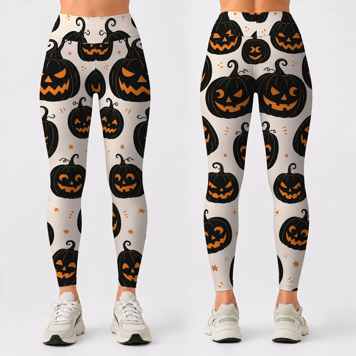 Black Jack O Lantern Pumpkin Motifs For Halloween Costumes And Spooky Everyday Style Leggings - 1