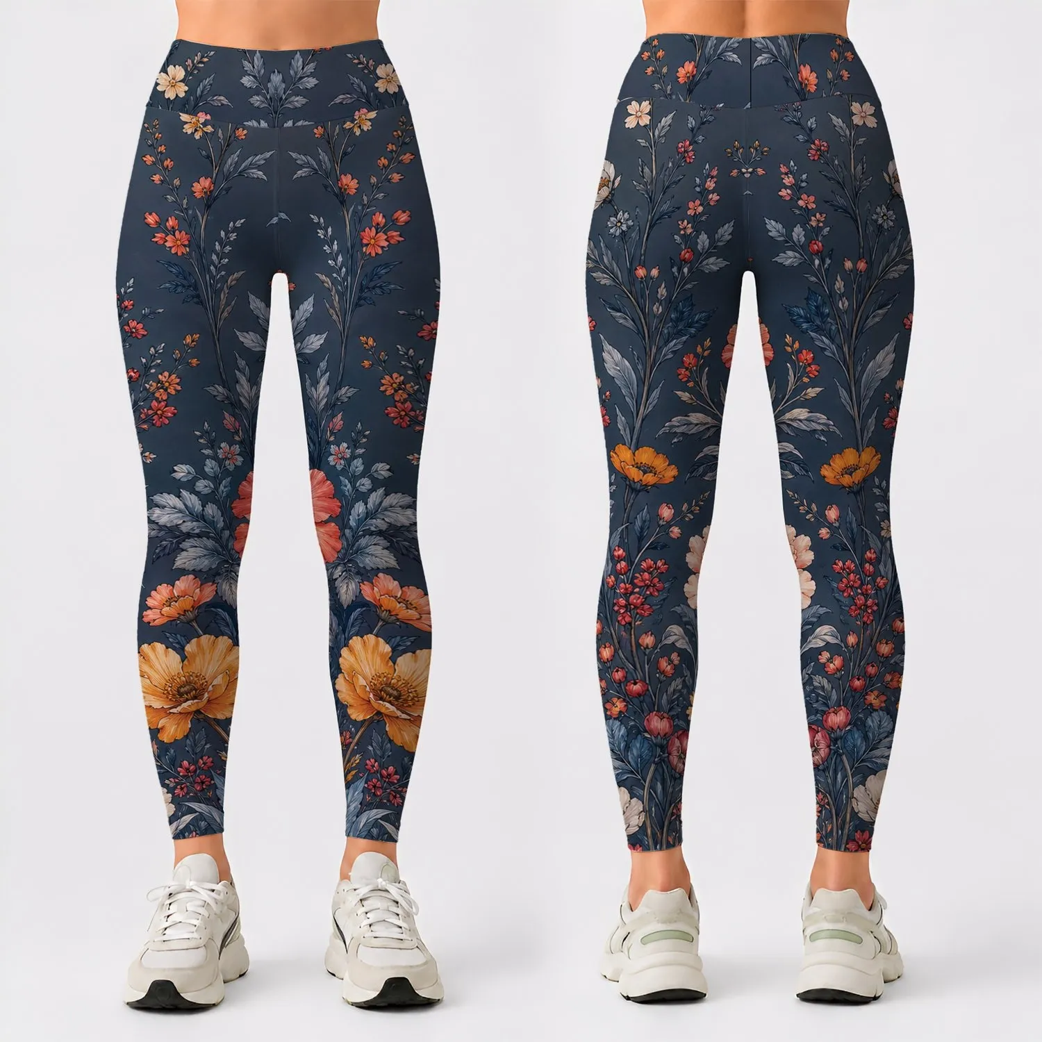 Coral Peony Wildflower Garden Bouquet For Outdoor Walks, Yoga, And Everyday Activewear Leggings - 1