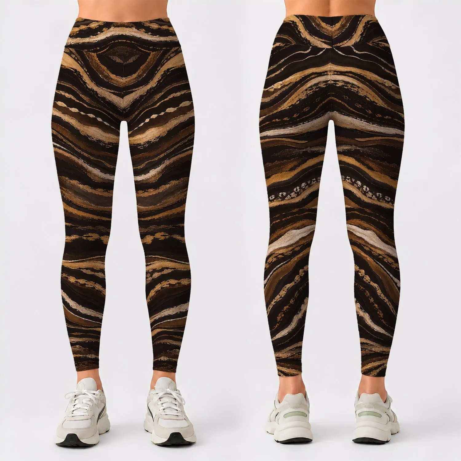 Espresso Brown Wildcat Stripe High Waist Workout And Everyday Lounge Wear For Women Leggings - 1