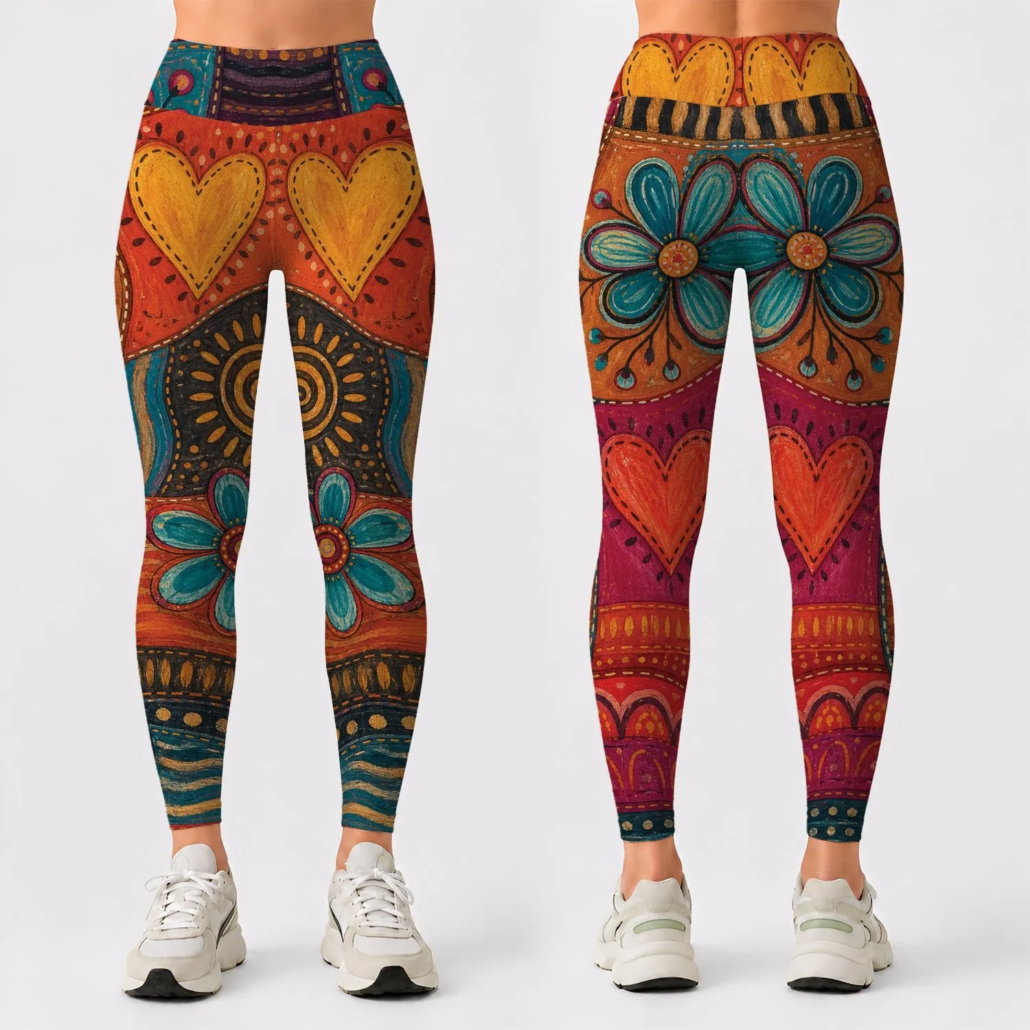 Bohemian Patchwork Folk Art Motifs for Retro Festival Style and Everyday Women Wear Leggings - 1