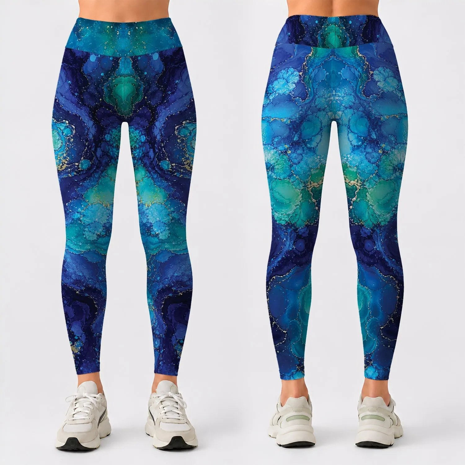 Oceanic Blue Fluid Art For Beach Travel Yoga And Everyday Activewear For Women Style Leggings - 1