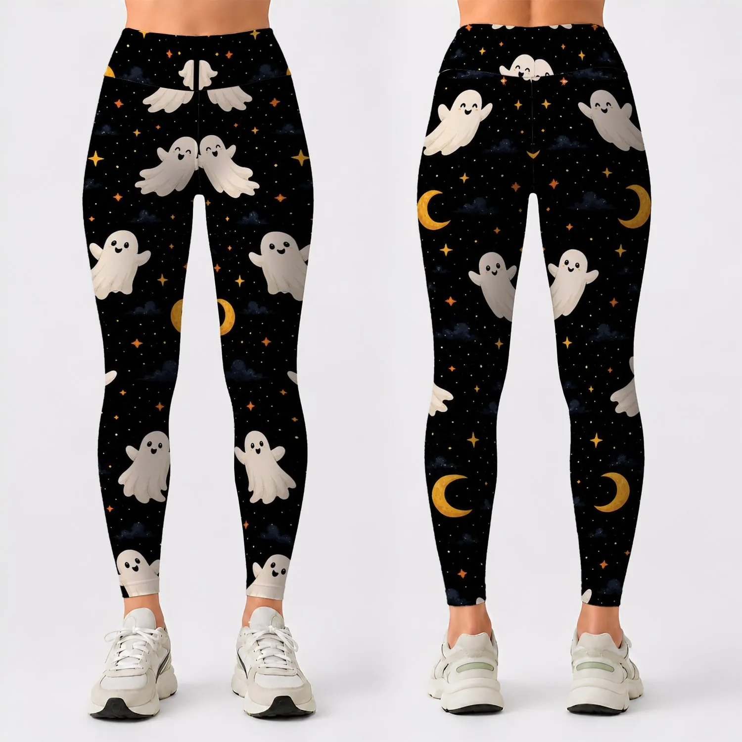 Friendly Ghost And Crescent Moon Halloween Nightwear For Women And Spooky Party Lovers Leggings - 1