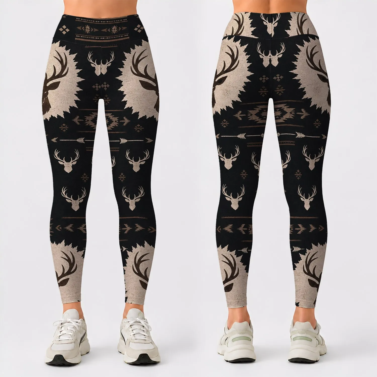Woodland Deer Antler Heritage Style For Hiking, Ranch Wear And Outdoor Adventures Leggings - 1