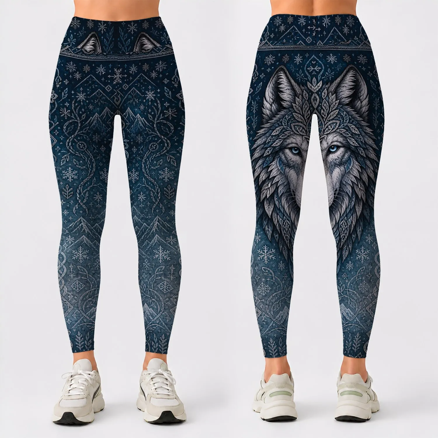 Nordic Arctic Wolf Knotwork For Hiking Yoga And Everyday Winter Outdoor Active Style Women Leggings - 1