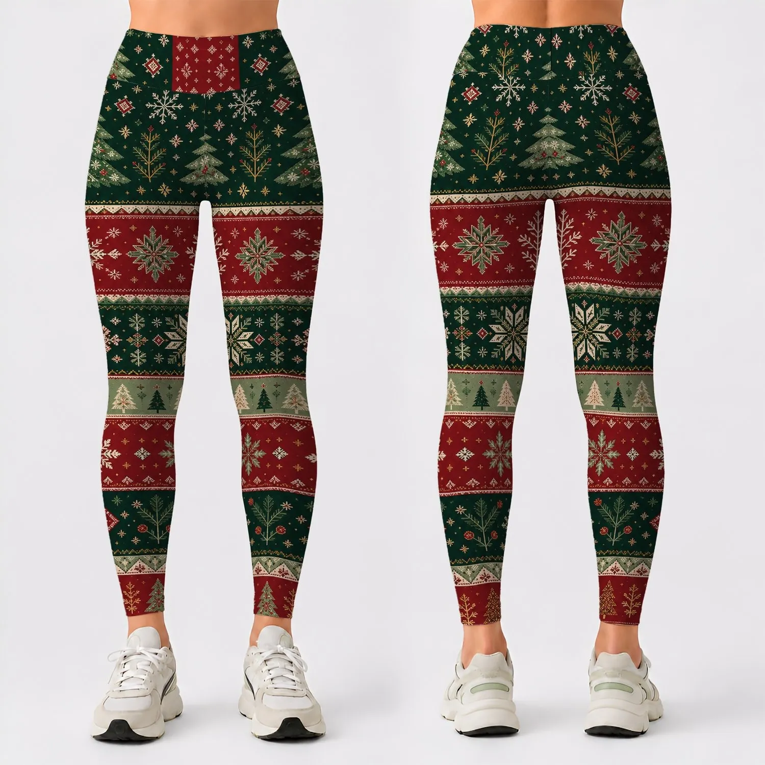 Nordic Snowflake Evergreen Fair Isle For Christmas Winter Yoga Fitness Women Leggings - 1
