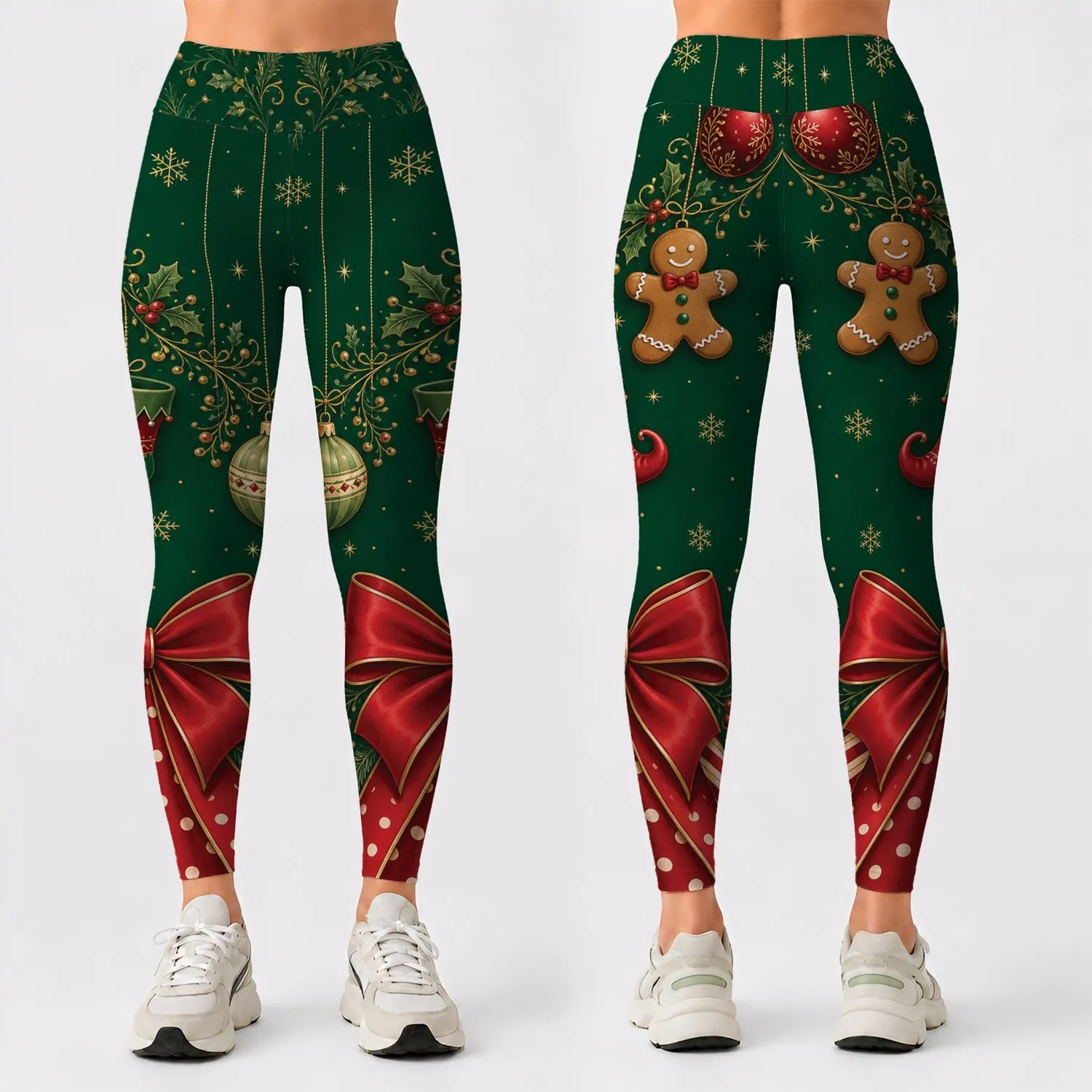 Christmas Ornament Gingerbread Bow Holiday Yoga Fitness Wear For Women Winter Season Leggings - 1