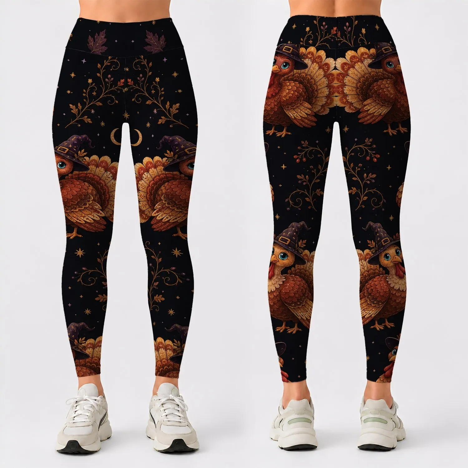 Whimsical Witch Hat Turkeys For Halloween Parties And Fall Festival Outfits Women Leggings - 1