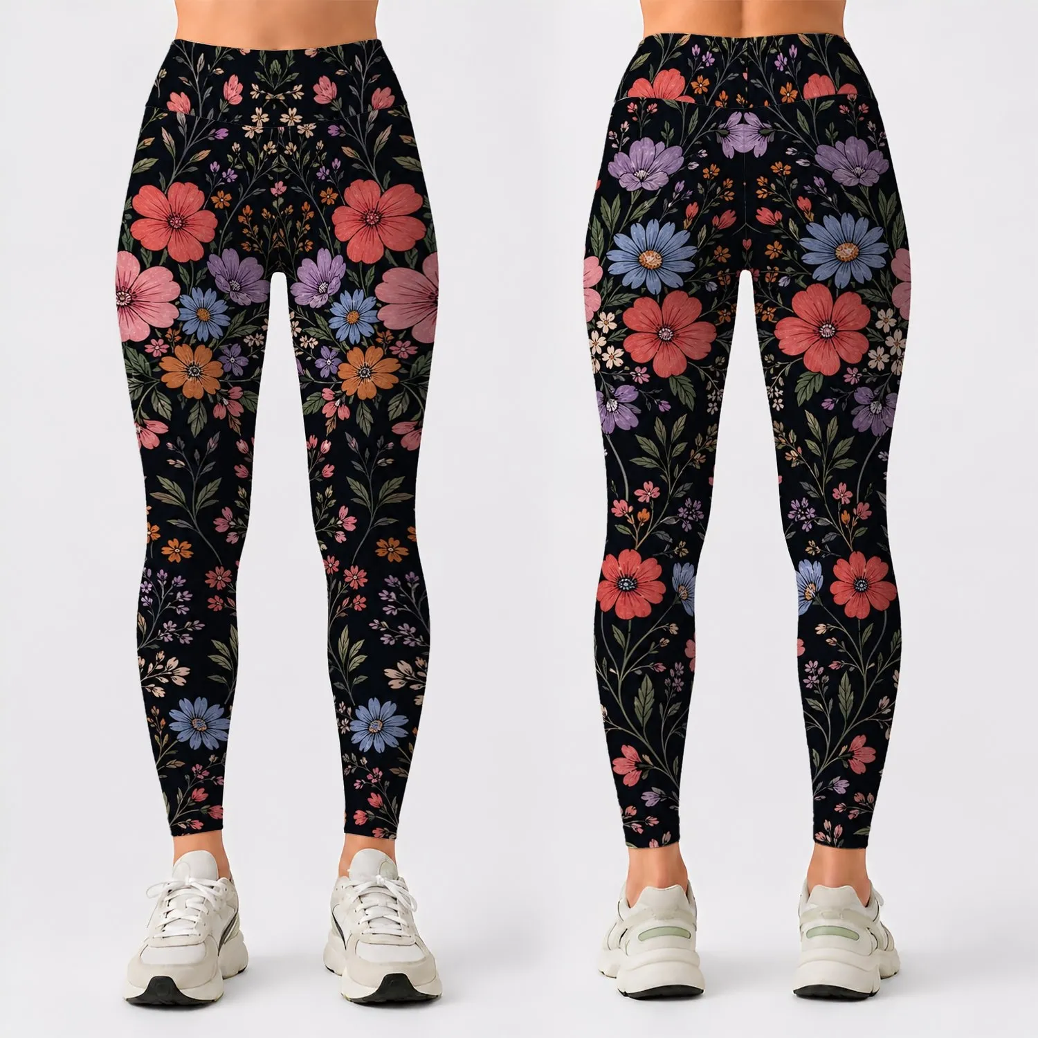 Midnight Wildflower Garden For Everyday Wear, Evening Outfits, And Botanical Style Leggings - 1
