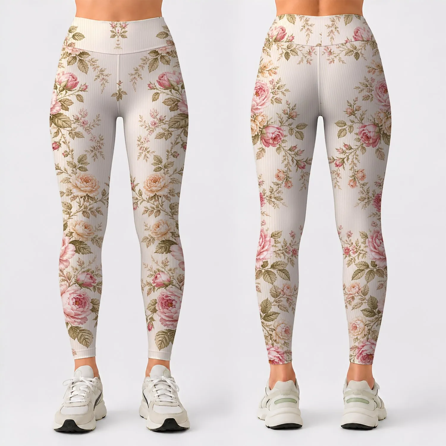Blush Pink Rose Cottage Garden Floral For Romantic Everyday Outfits And Tea Parties Leggings - 1