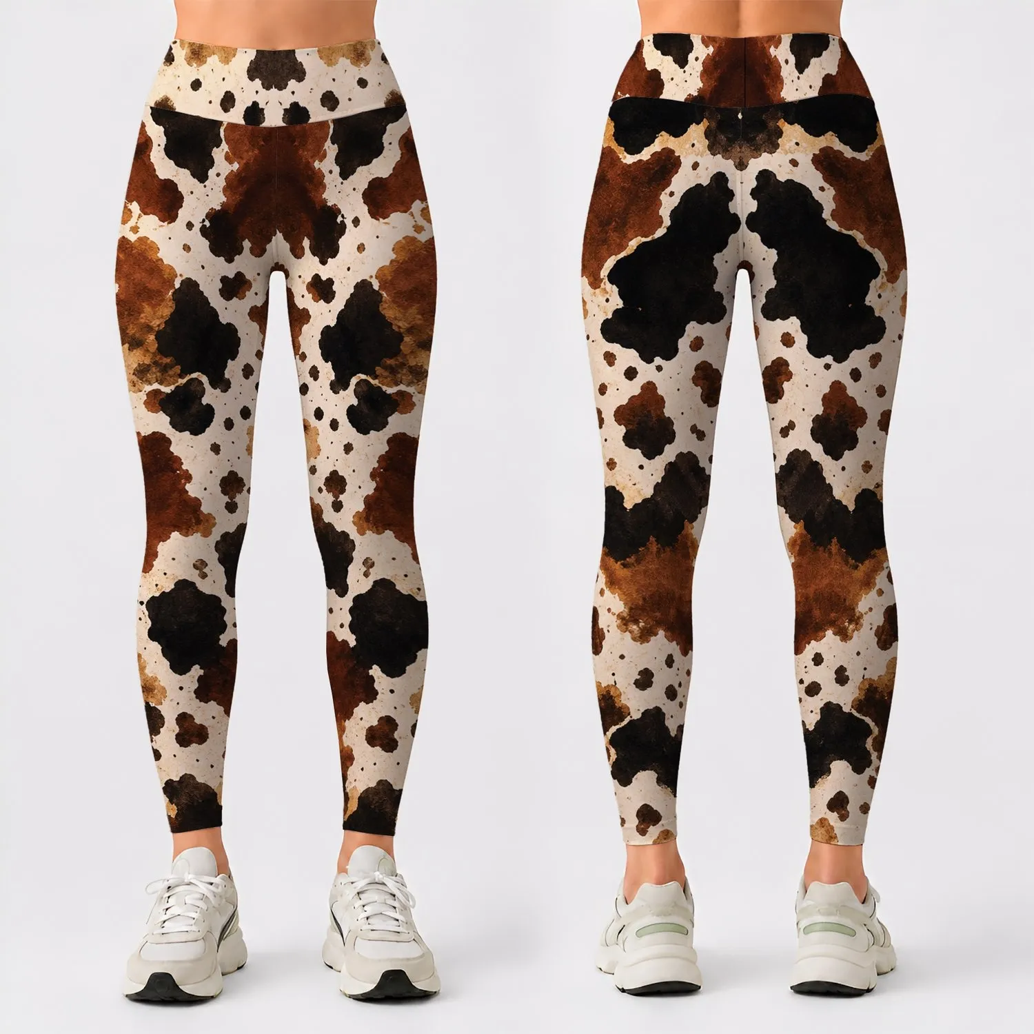 Espresso Brown Cowhide Abstract Style for Western Casual Wear and Everyday Outfits Leggings - 1