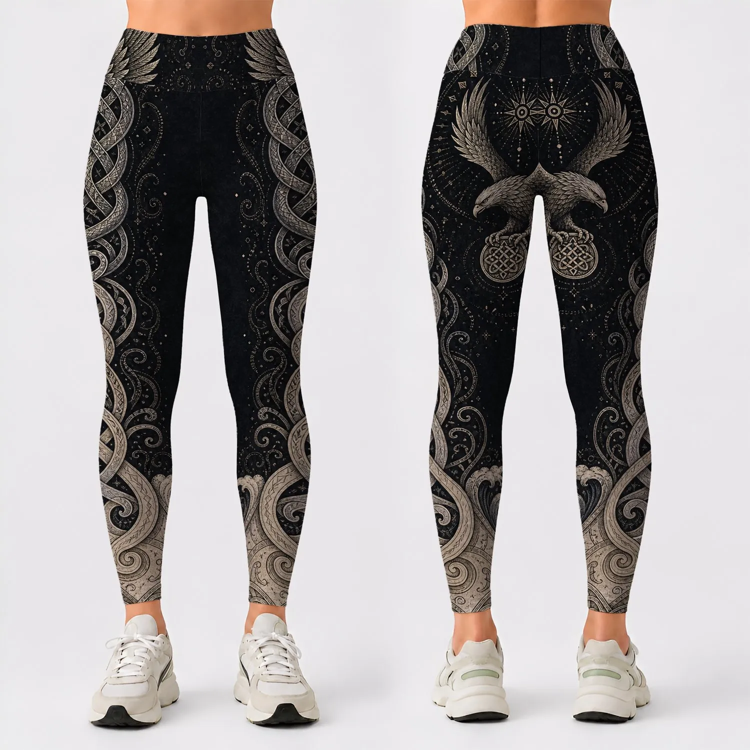 Nordic Sea Eagle Knotwork Celtic Mythic Style For Viking Festivals And Everyday Wear Leggings - 1