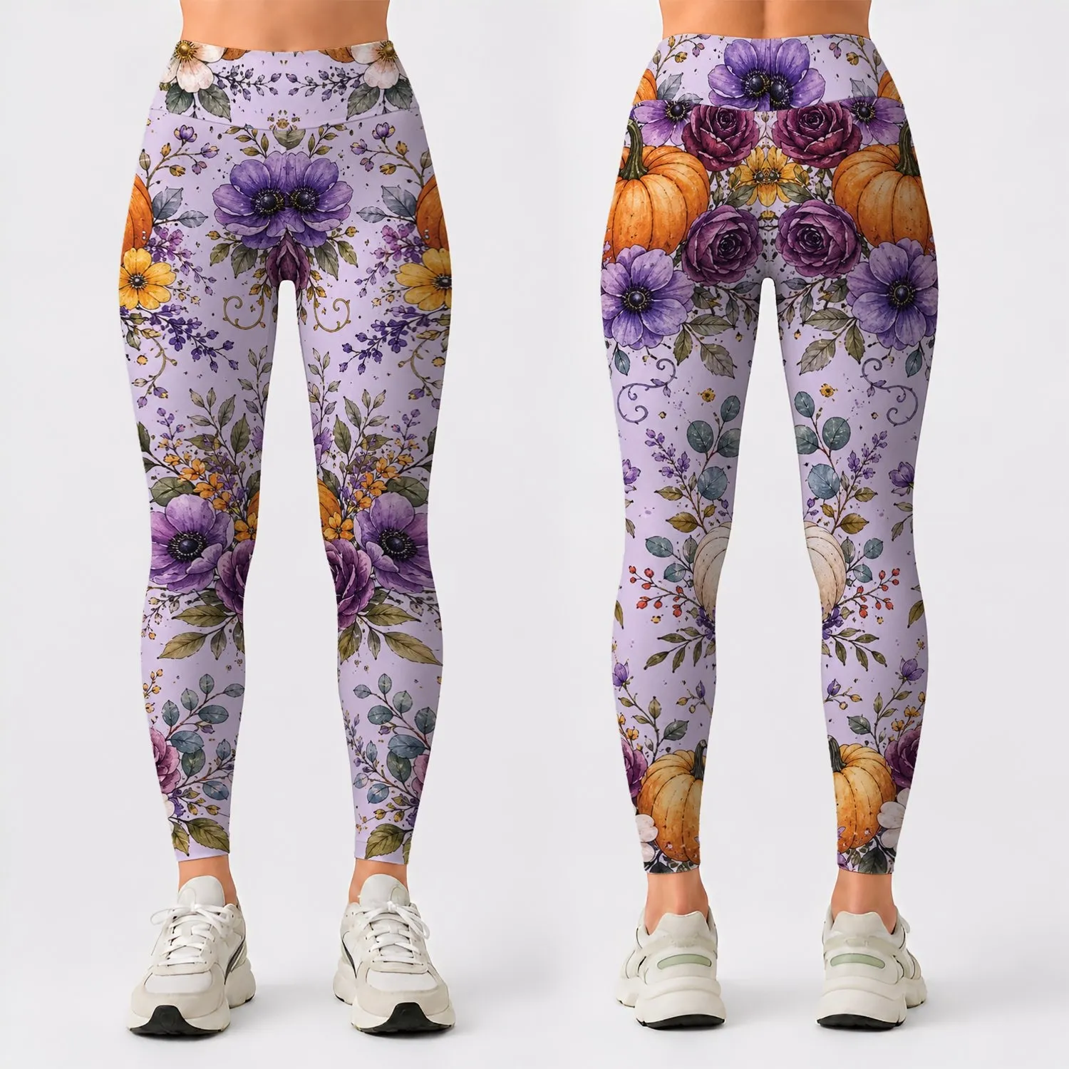 Autumn Pumpkin And Wildflower Garden For Halloween Outfits And Cottagecore Fashion Lovers Leggings - 1