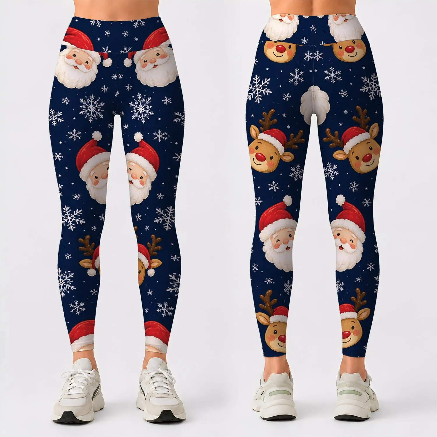 Santa Reindeer Snowflake Christmas Party Wear for Women and Teens Holiday Season Leggings - 1