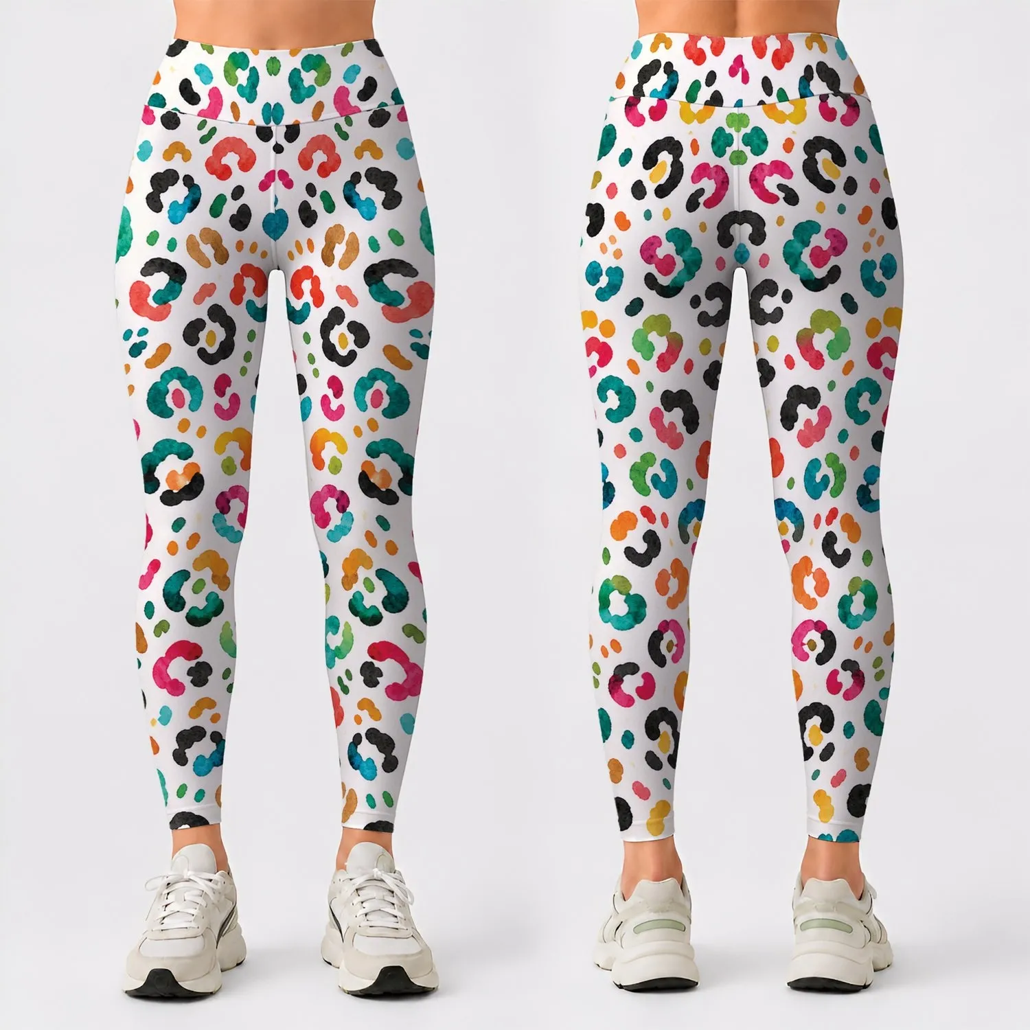 Colorful Watercolor Leopard Spots for Running Yoga Gym Workouts and Everyday Women Leggings - 1