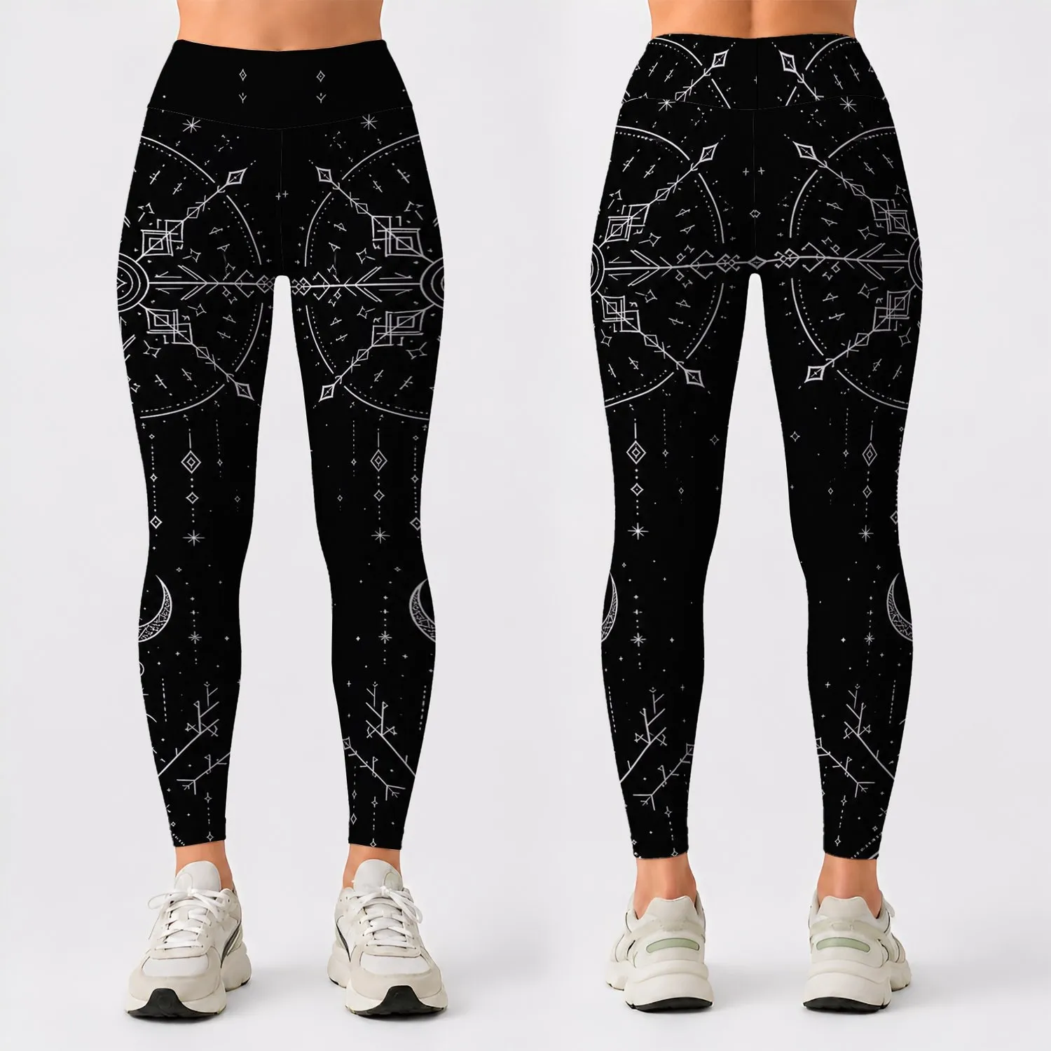 Nordic Occult Compass Sigil Celestial Rune Motif For Gothic Yoga And Festival Wear Leggings - 1