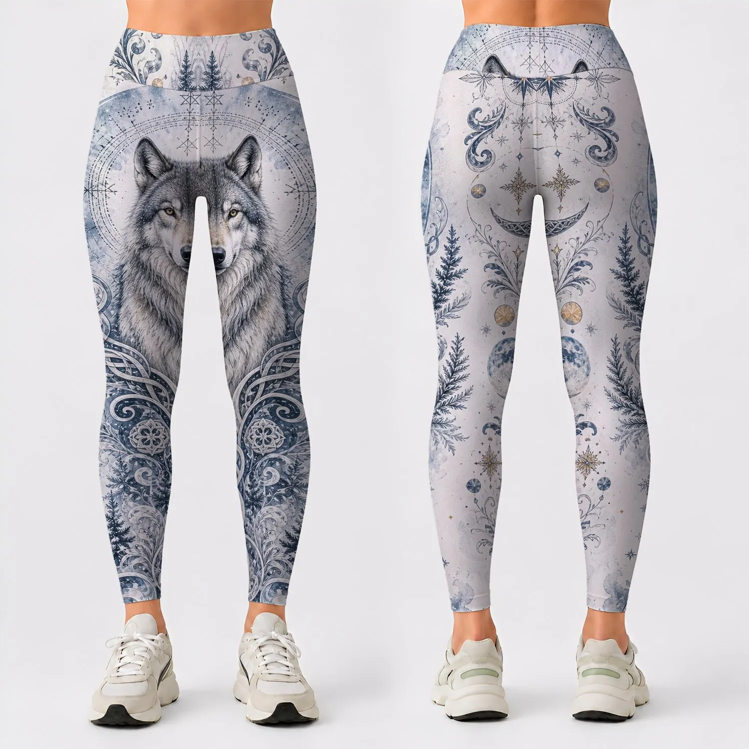 Arctic Wolf Nordic Moon Motif Yoga Fitness Studio And Everyday Activewear For Women Leggings - 1
