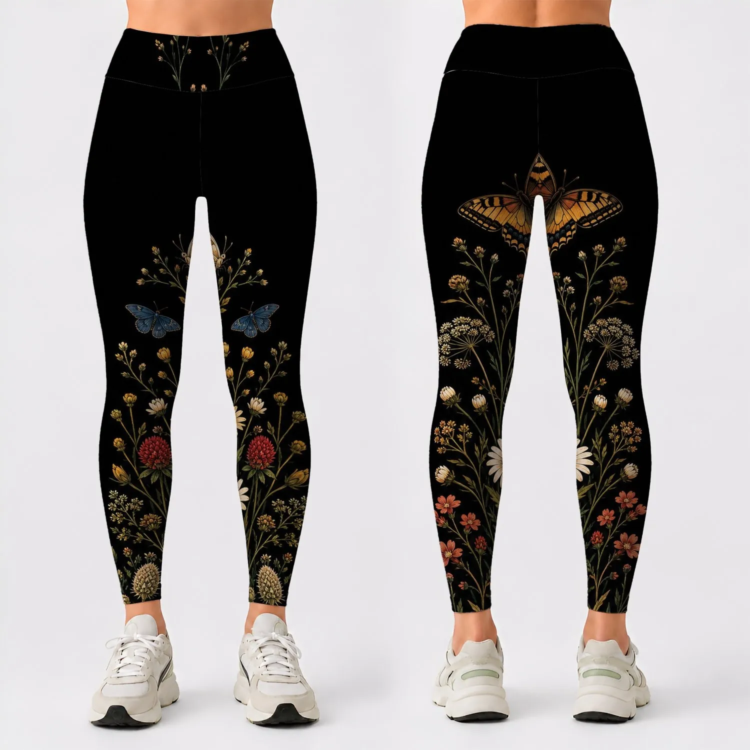 Midnight Wildflower Garden Butterflies For Everyday Yoga And Festival Wear Women Leggings - 1