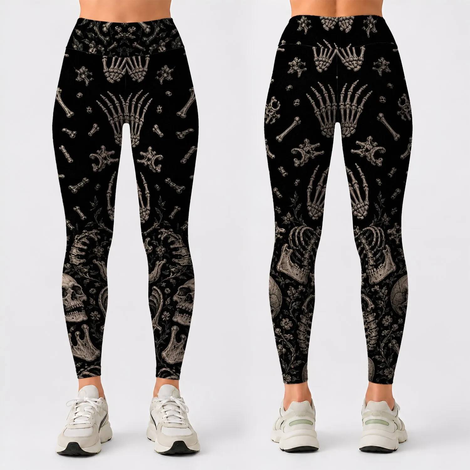 Gothic Skeleton Skull Collage For Dark Streetwear And Halloween Outfit Styling Women Leggings - 1