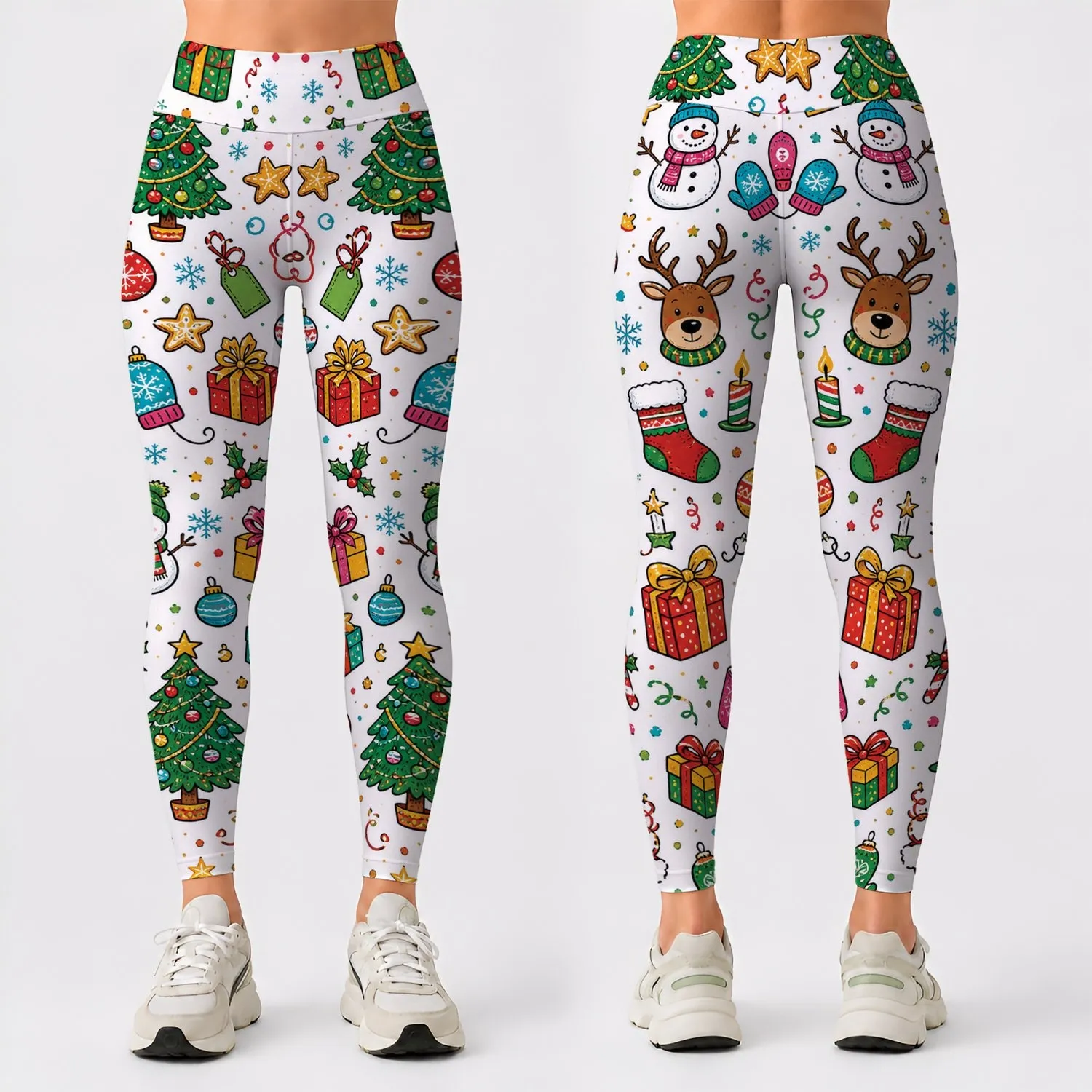 Christmas Doodle Gifts, Trees And Candy Canes For Holiday Yoga And Winter Outfits Leggings - 1