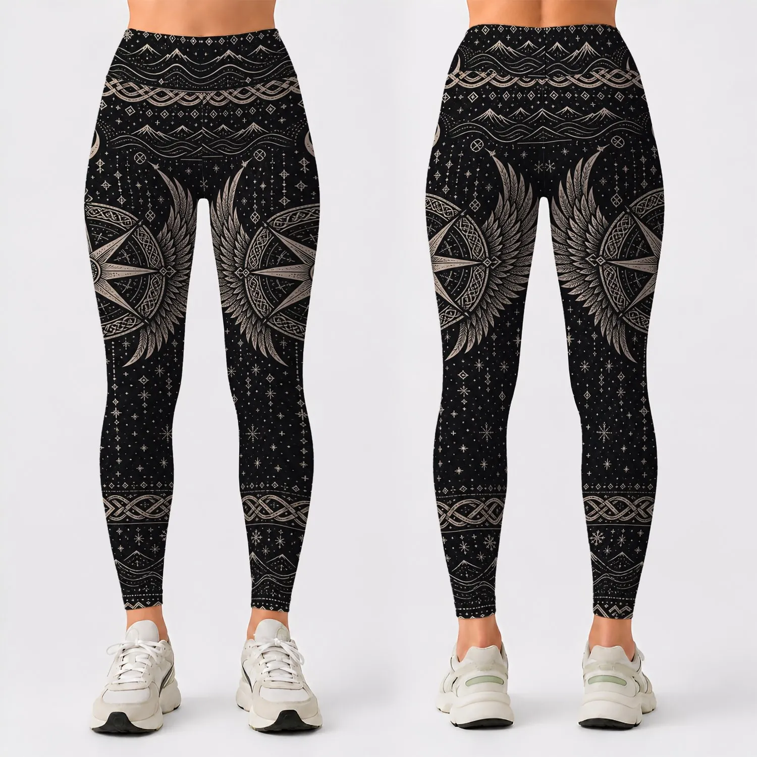 Norse Compass Celestial Folk Art for Nordic Festivals and Everyday Winter Style Women Leggings - 1