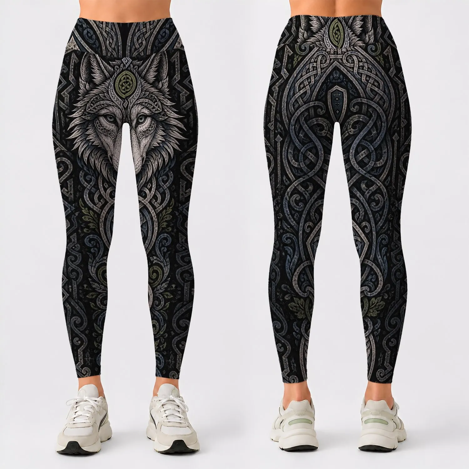 Nordic Wolf Celtic Knotwork High Waist Activewear For Hiking Travel And Yoga Women Leggings - 1