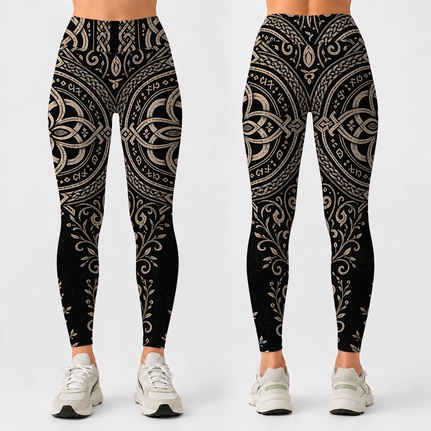 Nordic Knotwork Talisman for Yoga Workouts, Festival Wear and Everyday Streetwear Leggings - 1