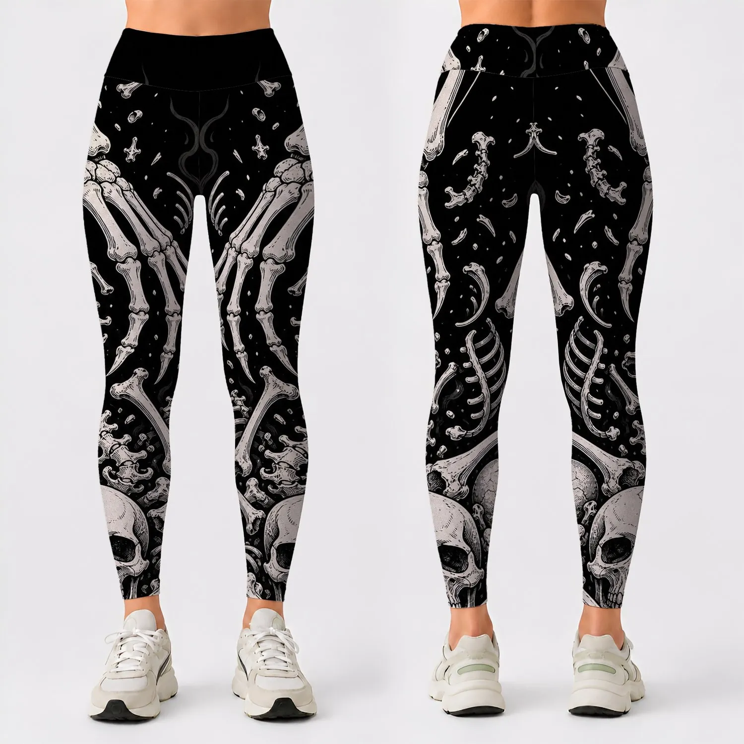 Gothic Skeleton Hand And Skull Bones For Dark Academia Alt Streetwear Outfit Style Leggings - 1
