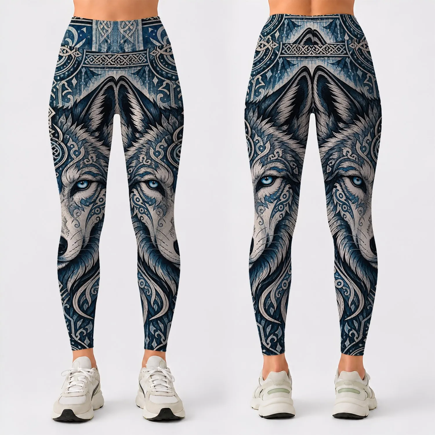 Nordic Wolf Spirit With Celtic Knot Details For Viking Festival Yoga Style Women Leggings - 1