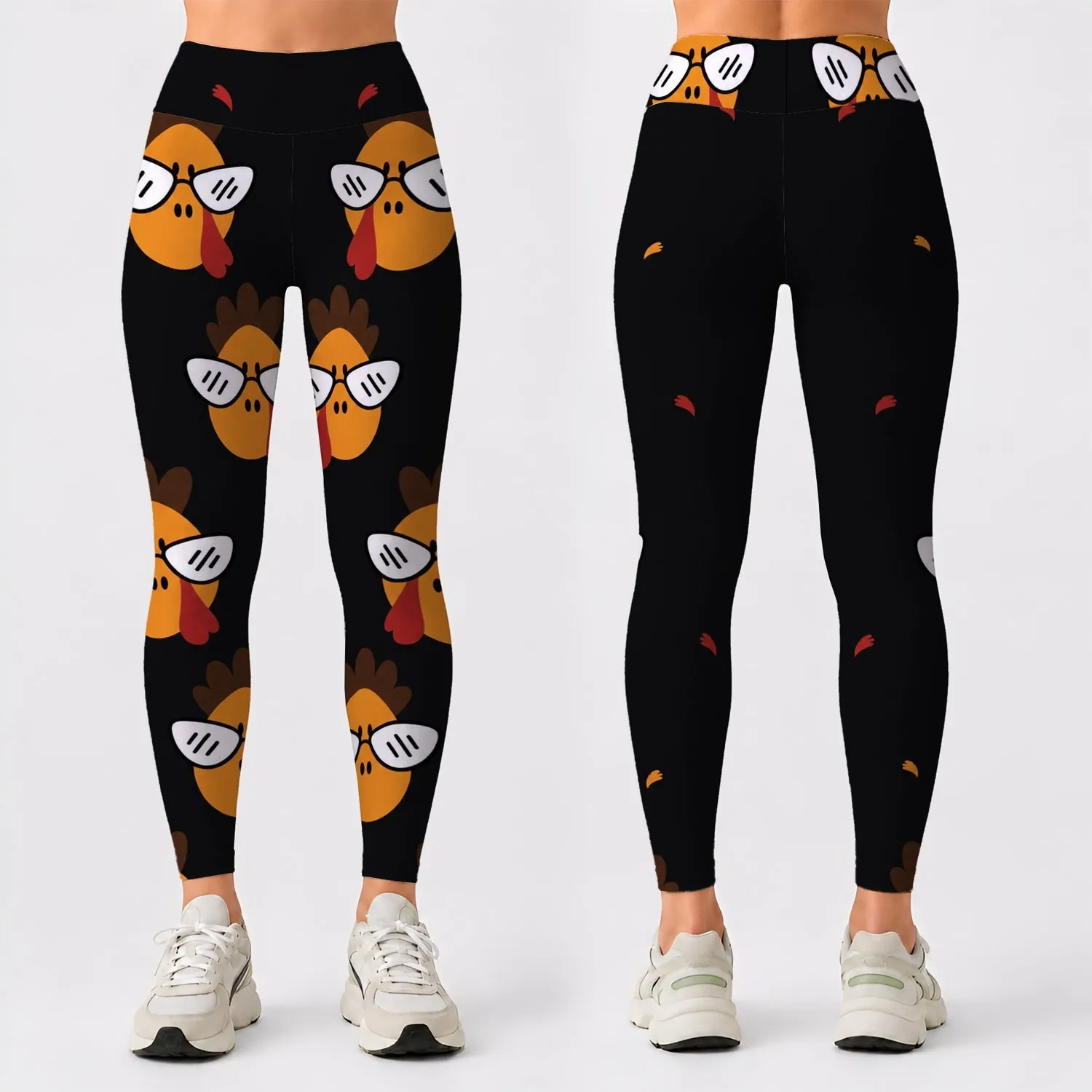 Retro Turkey Faces With White Sunglasses For Thanksgiving Parties And Fall Outfits Leggings - 1