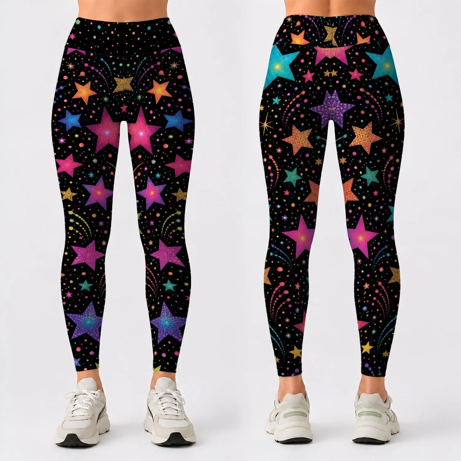 Neon Celestial Stars And Confetti For Festivals, Parties And Nightlife Outfits Leggings - 1
